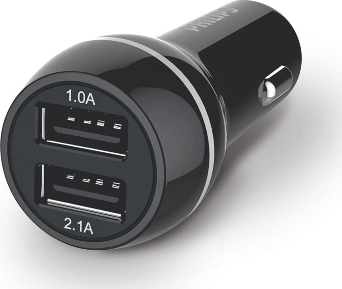 Czarna ładowarka samochodowa Philips 2xUSB